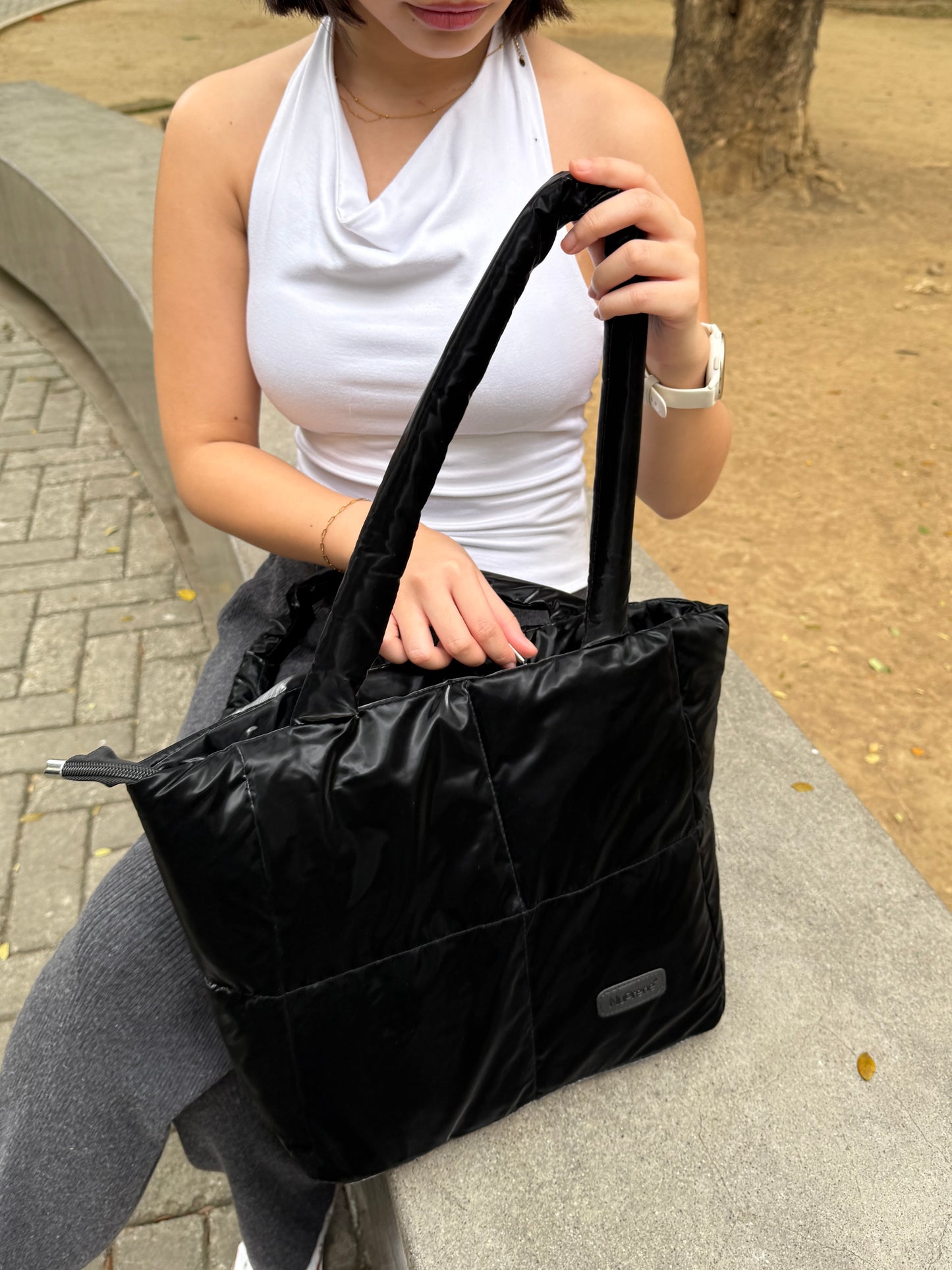 Floofa Black Puffer Tote